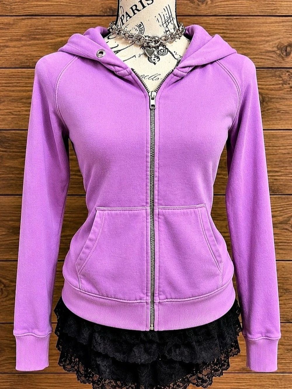 Victoria's Secret PINK Full-Zip Hoodie with Dog Crest Logo Purple Medium
